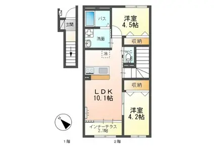 グランデージ桜(2LDK/2階)の間取り写真