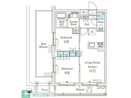 若葉ビューアパートメント(2LDK/4階)の間取り写真