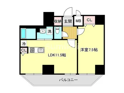 グルーブ神戸元町アリア(1LDK/9階)の間取り写真