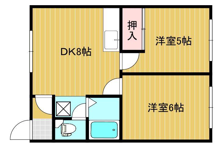 フィールドハウス(2DK/2階)の間取り写真