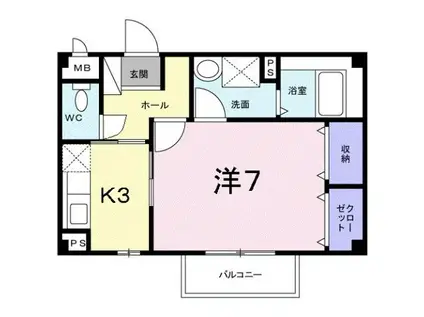 ラ・ポルト(1K/2階)の間取り写真