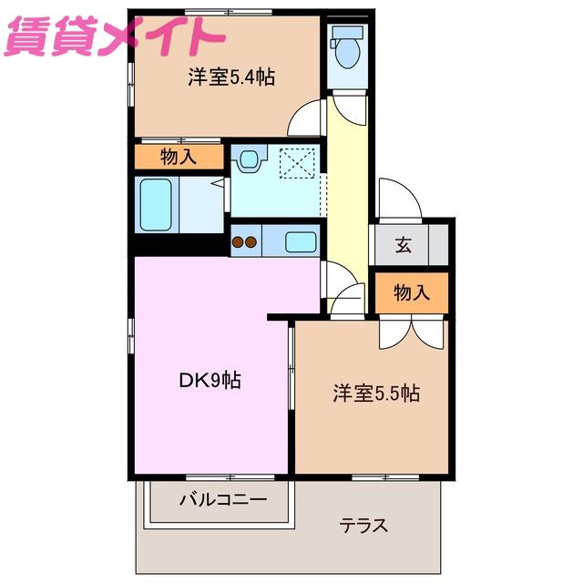 ウッディベル D棟(2DK/1階)の間取り写真