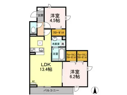 ゼファーコートII(2LDK/2階)の間取り写真