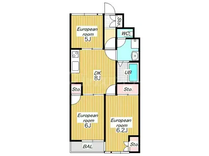 ライオンズマンション市川第5(3DK/2階)の間取り写真
