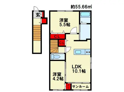 サンテラス(2LDK/2階)の間取り写真