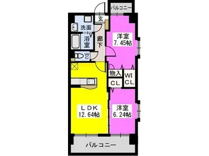 コゥジィーコート駅前通(2LDK/7階)の間取り写真