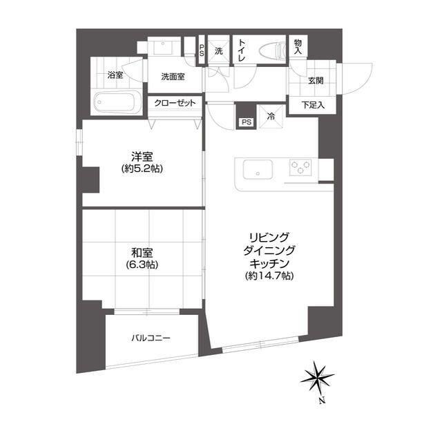 グランパセオ市谷甲良町(2LDK/13階)の間取り写真