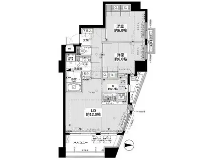 ロータリーパレス一之江(2LDK/9階)の間取り写真