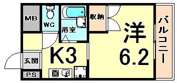 エンデバー武庫之荘(ワンルーム/1階)の間取り写真