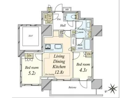 ザ・パークハウス芝御成門(2LDK/7階)の間取り写真