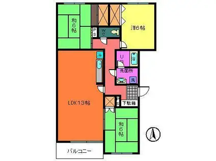 サンシャインU(3LDK/3階)の間取り写真