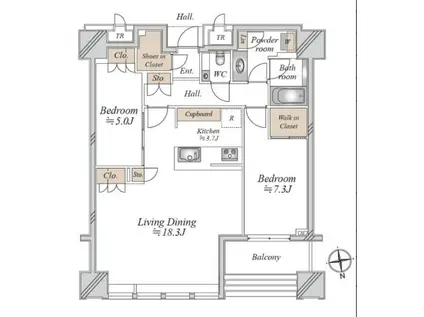 白金ザ・スカイ イースト(2LDK/22階)の間取り写真