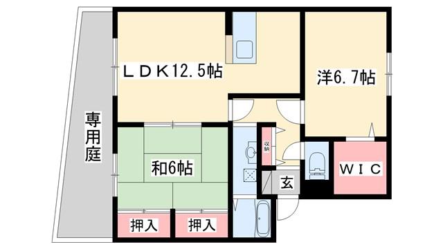 セジュール山陽(2LDK/1階)の間取り写真