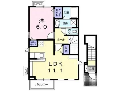ラブリームーン 2階(1LDK/2階)の間取り写真