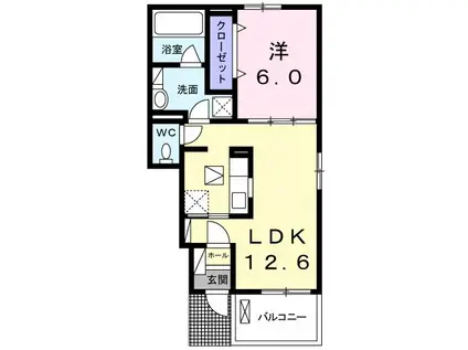 グレイスコートV(1LDK/1階)の間取り写真