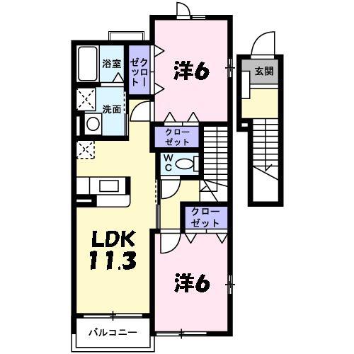 エスペランサI(2LDK/2階)の間取り写真