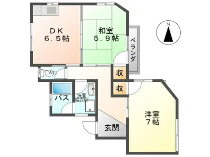 レジデンス常入I(2DK/1階)の間取り写真