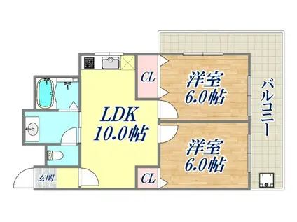 ハッピーコート魚崎(2LDK/4階)の間取り写真