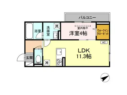 トリシア大慈寺町 B(1LDK/3階)の間取り写真