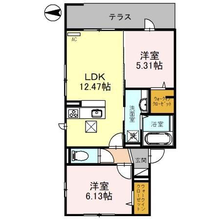 D-ROOM若園(2LDK/2階)の間取り写真