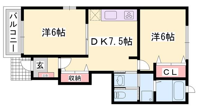 サウス・グリーン C棟(2DK/1階)の間取り写真