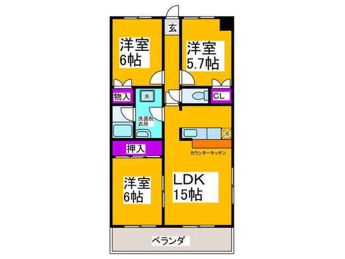 双輪コーポイレブン(3LDK/4階)の間取り写真