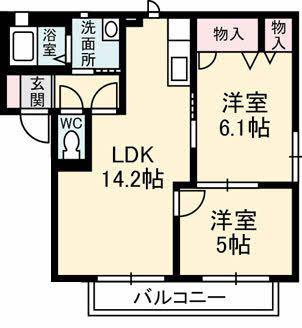 サニーズ福庭II D棟(2LDK/2階)の間取り写真