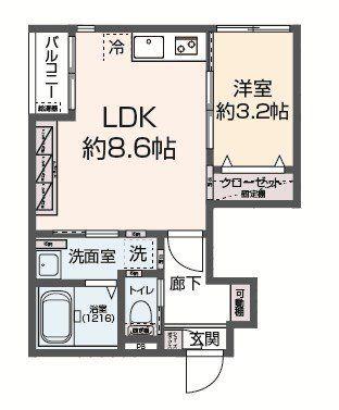 LILA城野(1LDK/1階)の間取り写真