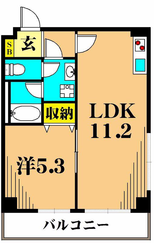 メーゾン俊2ND(1LDK/5階)の間取り写真