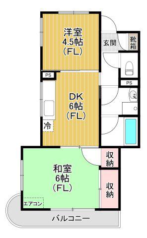 TKマンション(2DK/1階)の間取り写真