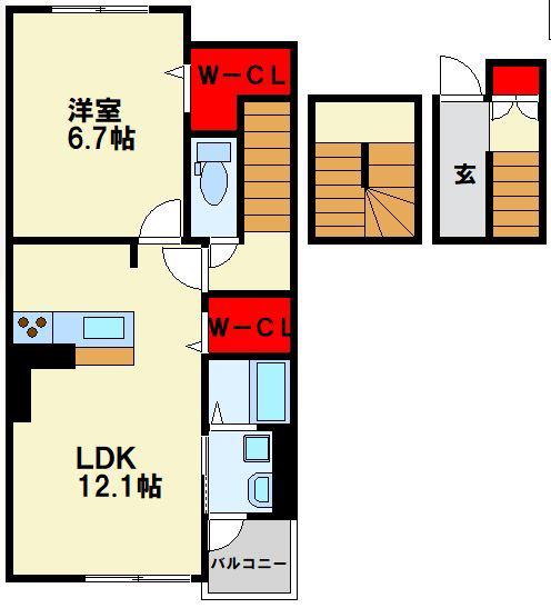 カミング小芝C(1LDK/3階)の間取り写真