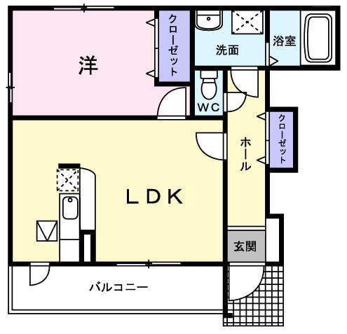 サンシャインB(1LDK/1階)の間取り写真