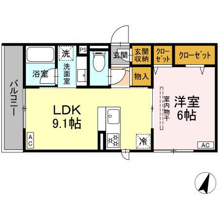 フラクタス東柏ケ谷(1LDK/3階)の間取り写真