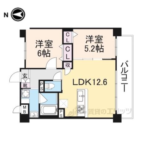 5ERITACOURT(2LDK/3階)の間取り写真