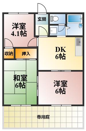 ルネパーク岸和田(3DK/1階)の間取り写真