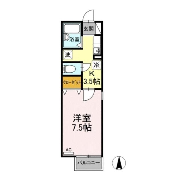 クレール竹原(1K/2階)の間取り写真