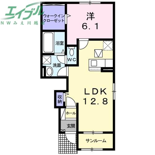 カーサ和泉 B(1LDK/1階)の間取り写真