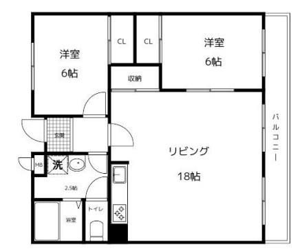 グリーンハイツ東山(2LDK/3階)の間取り写真