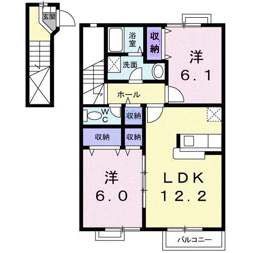 アルドーレA棟(2LDK/2階)の間取り写真