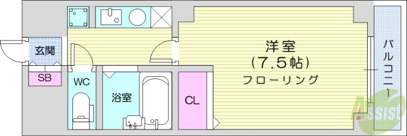 リエス若林(1K/3階)の間取り写真
