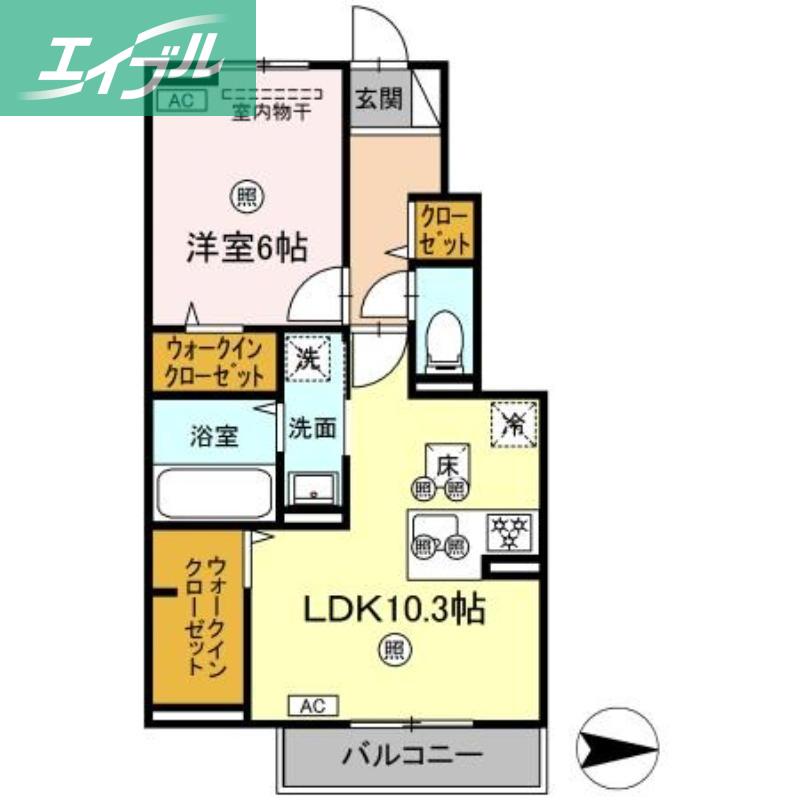 エトワリア(1LDK/1階)の間取り写真