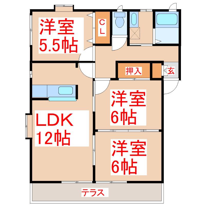 ディアス輝A棟(3LDK/1階)の間取り写真