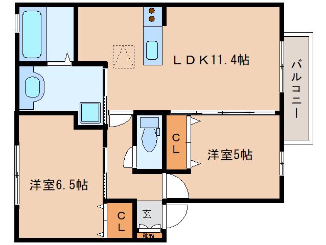 ヴィラージュ咲(2LDK/1階)の間取り写真