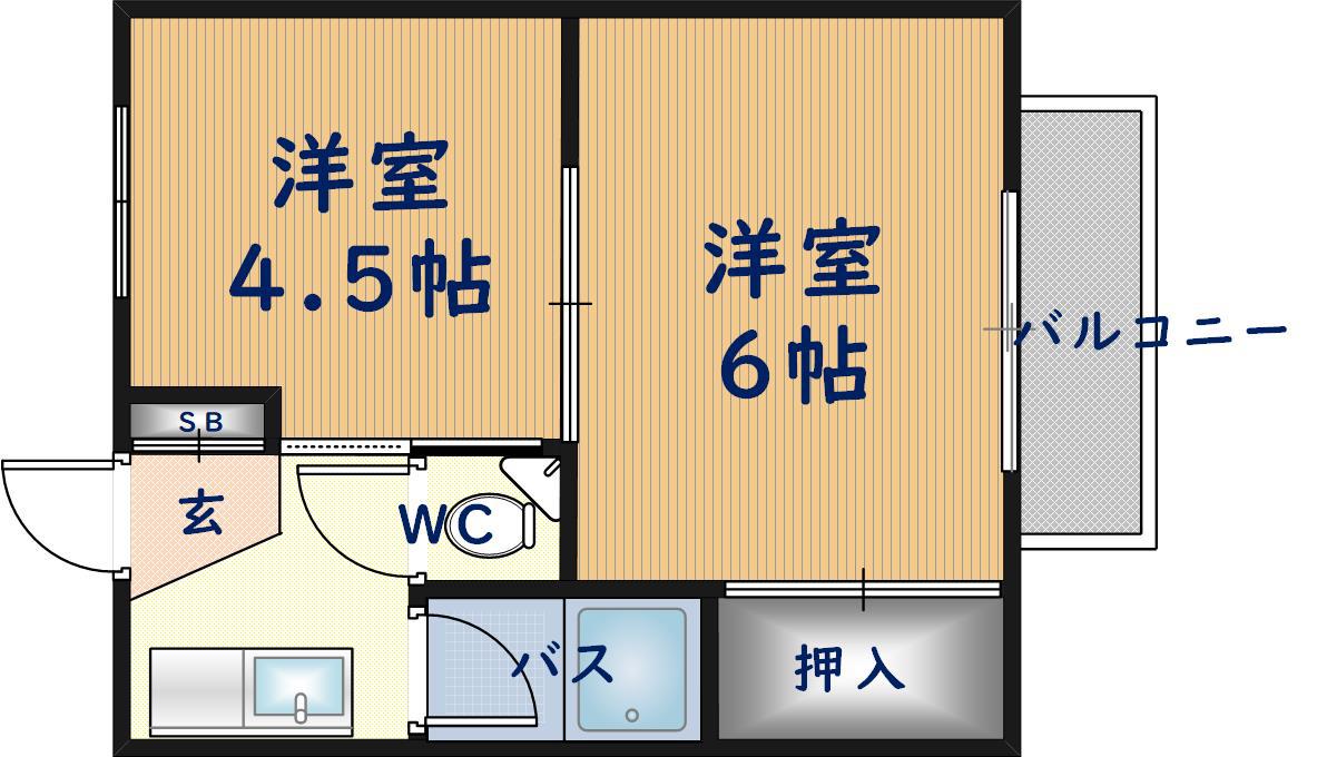 久宝寺コーポラスB棟(2K/4階)の間取り写真