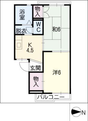 タウニー甚目寺(2K/2階)の間取り写真
