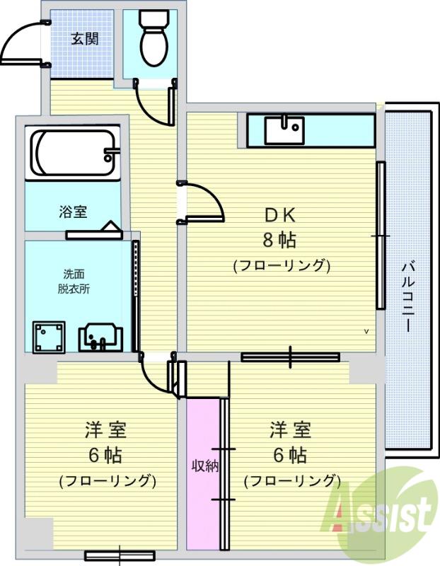 カサ・フェリーチェ(2DK/2階)の間取り写真