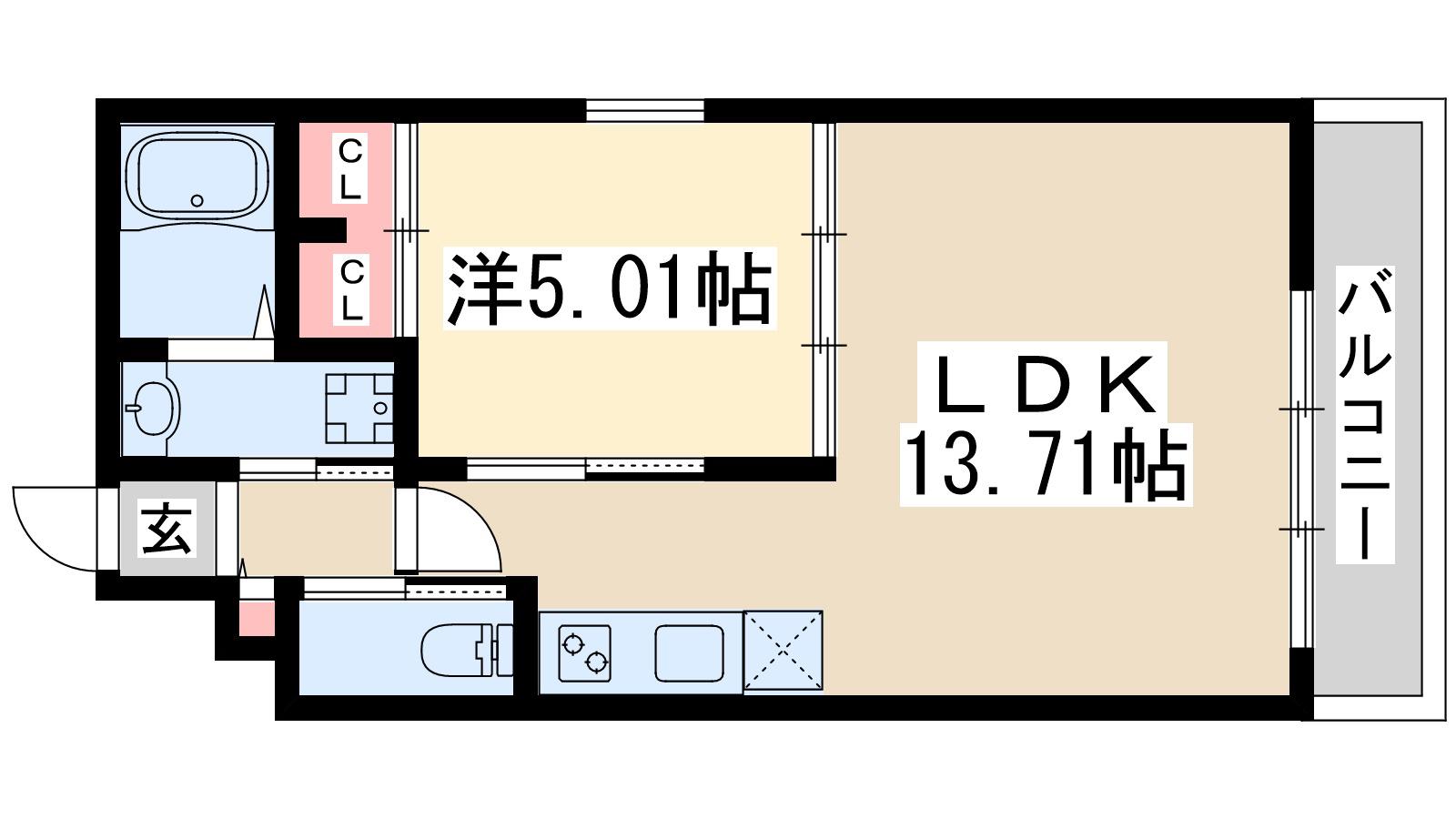プレジオ三国アジアン(1LDK/6階)の間取り写真