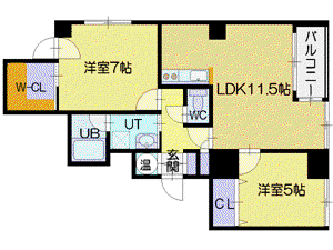 レーベン野幌(2LDK/5階)の間取り写真