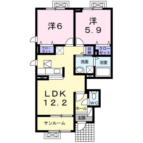 サンパティークKII(2LDK/1階)の間取り写真