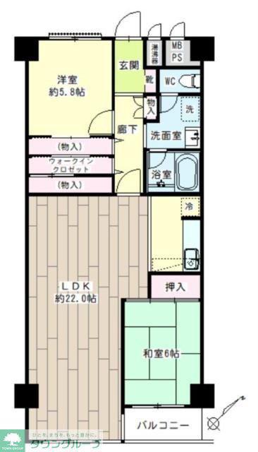 東寺尾ハイツA棟(2LDK/5階)の間取り写真